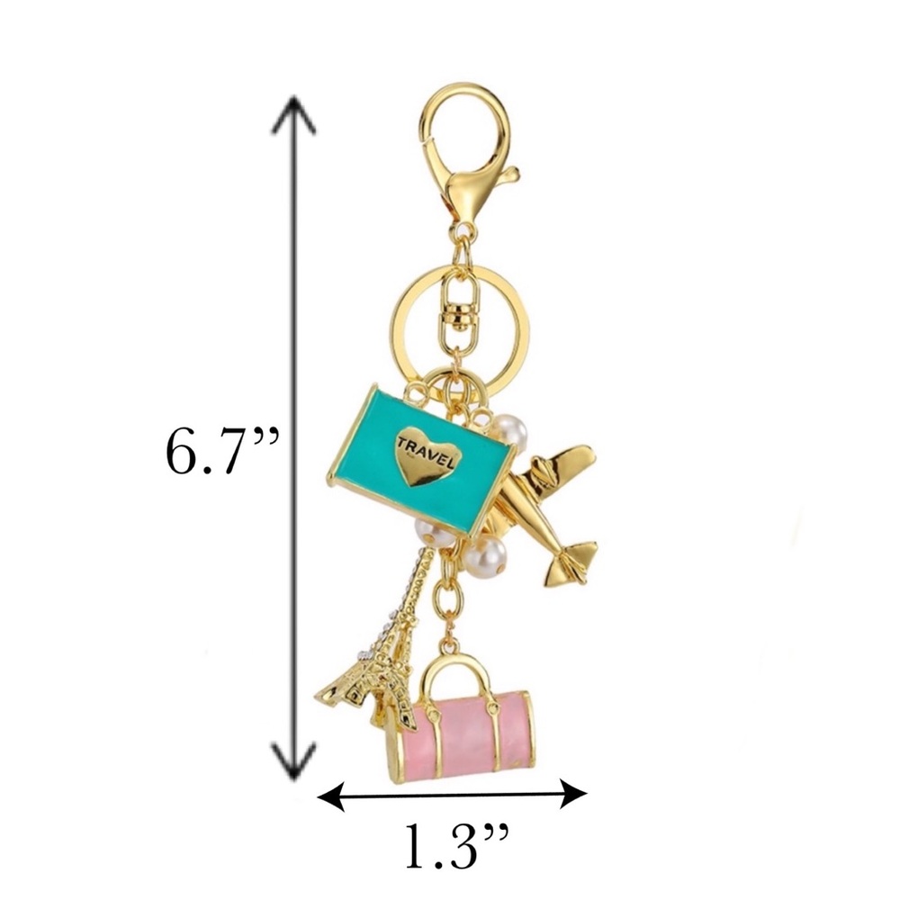 Stunning Airplane Eiffel Tower Travel Bag Keychain Charm - Picture 16 of 16